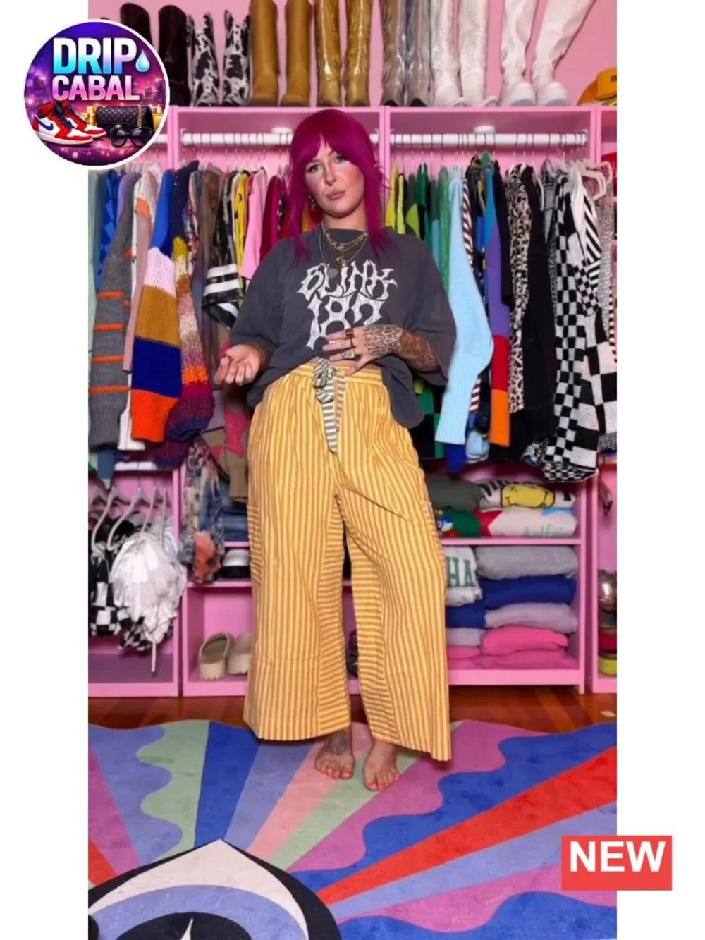 Cotton Blend Palazzo Pants for Women, Drawstring Elastic Waist, Striped Wide
